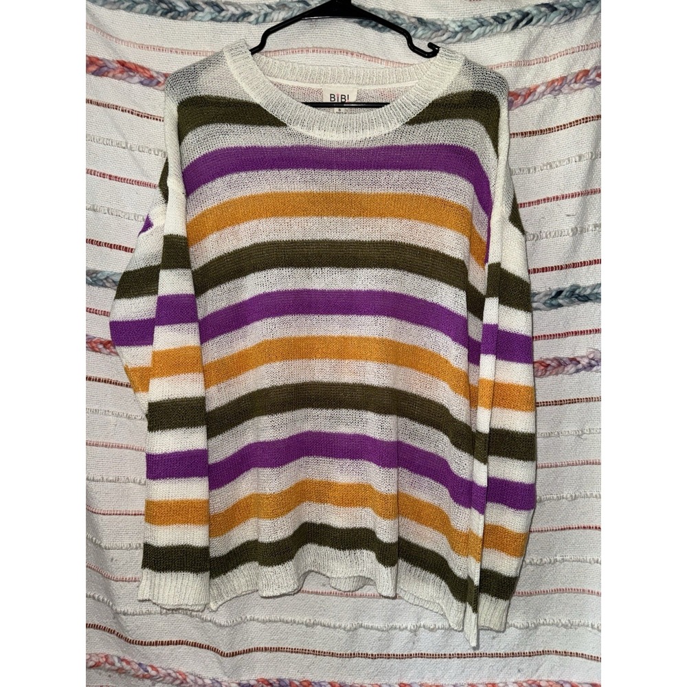 Bibi White Yellow Purple Striped Knit Lightweight Long Sleeve‎ Size Small